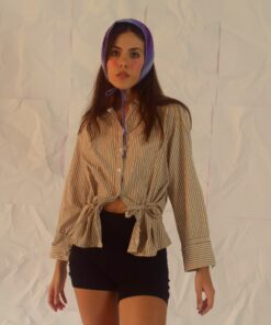 Camisa bow crema rayas