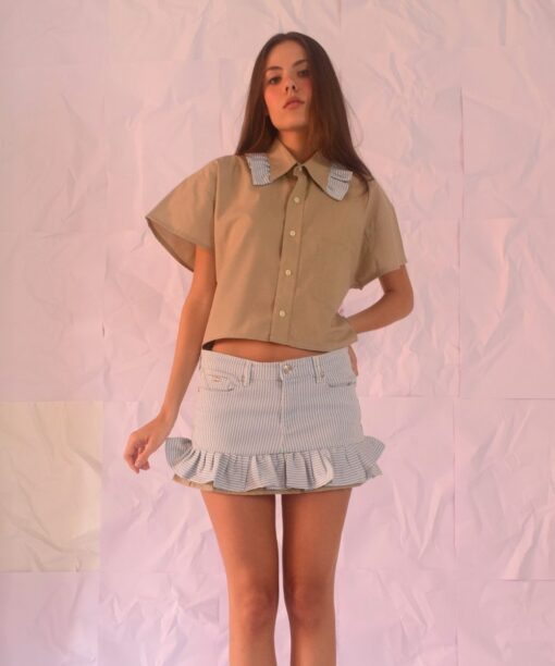 El set azul claro crema rayas