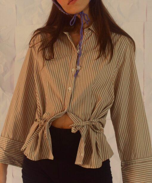 Camisa bow crema rayas - Image 2
