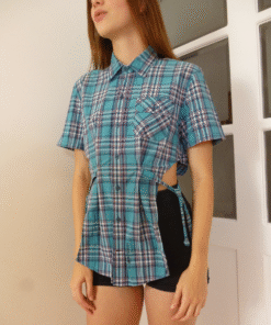 Camisa bow cuadros azul