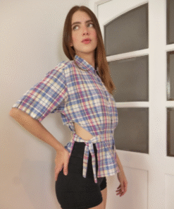 Camisa bow cuadros rosa azul