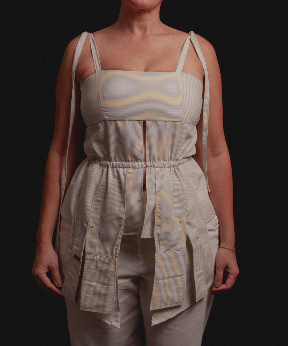 Top Cadiz ◦ Blanco rayas amarillas ◦ Talla M