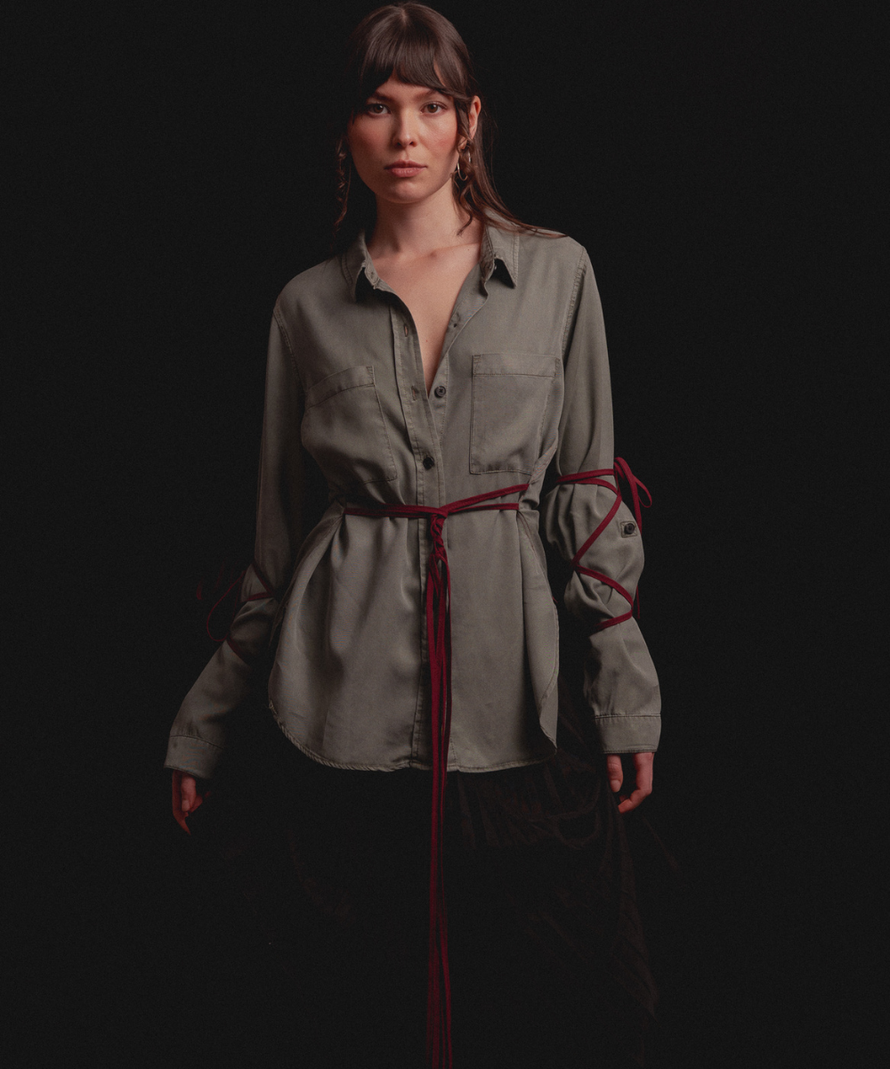 Camisa Jerez ◦Verde salvia y vino◦ Talla M