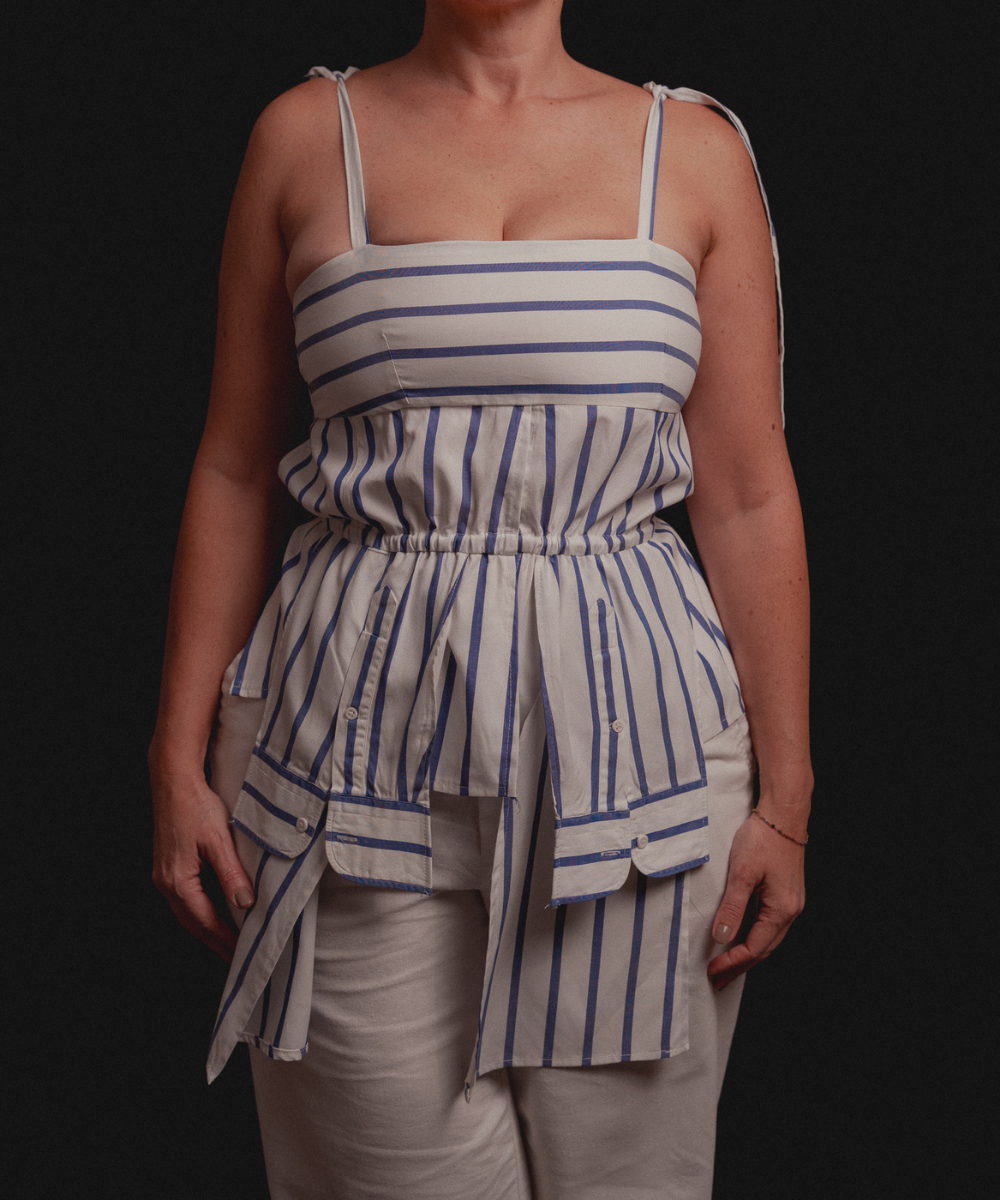 Top Cadiz ◦ Blanco rayas azules◦ Talla M